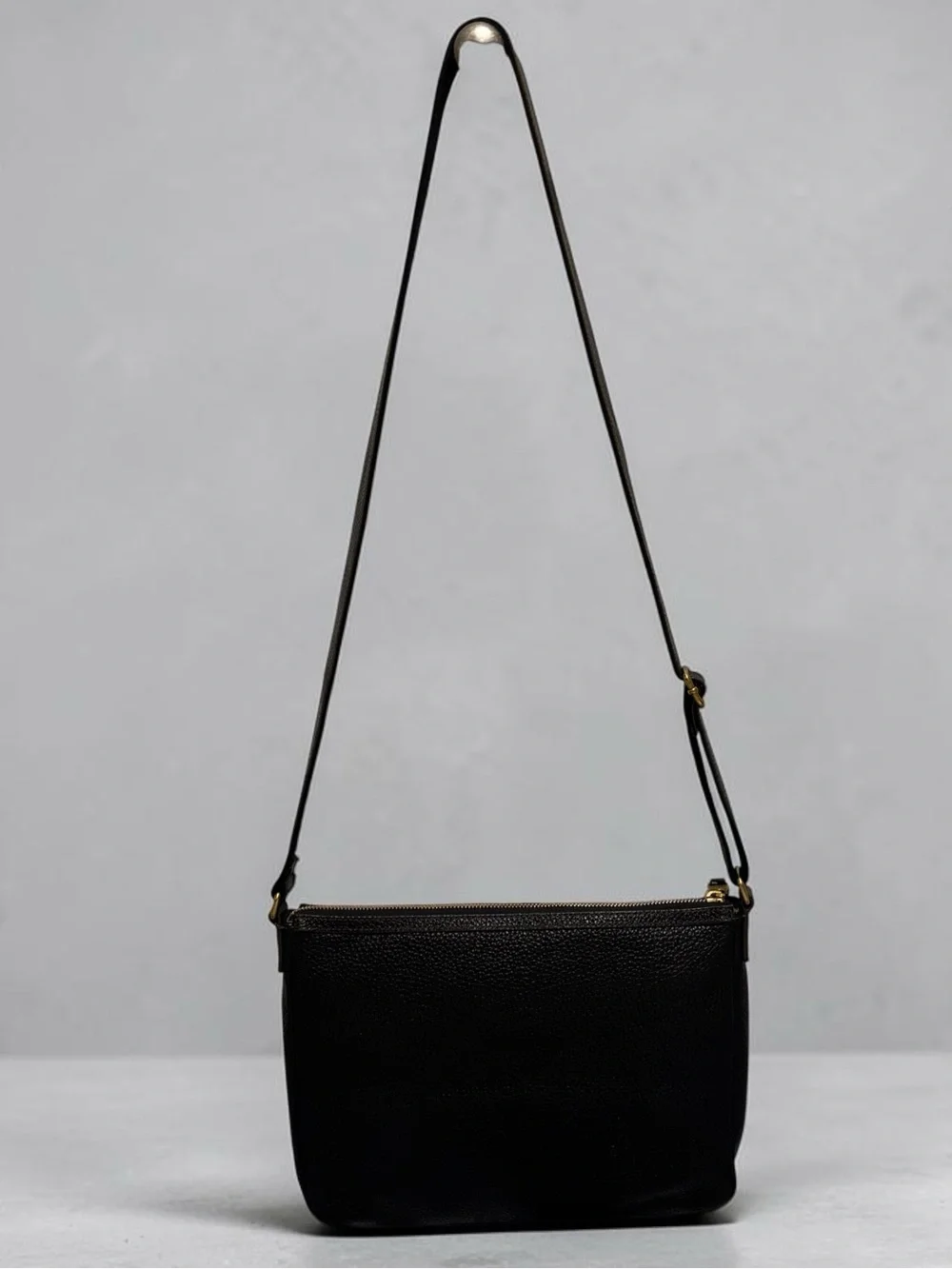 Fossil Elise Double Zip Black Pebbled Leather Crossbody Shoulder Bag